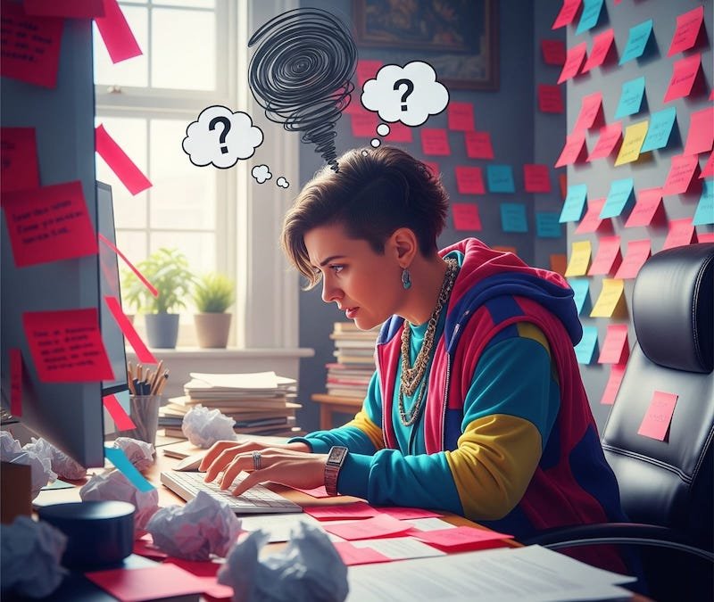 Illustration showing a person feeling overwhelmed by tasks, representing executive dysfunction